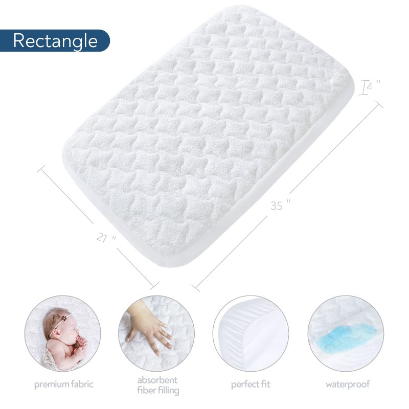 Magik & Kover Bassinet Mattress Pad Cover Fit for AirClub, AMKE 3 in 1(21" x 35"), MiClassic, Milliard, Besrey, Evolur Stellar & GoFirst Bedside Crib, Waterproof Bassinet Mattress Protector, Cotton Terry Surface - Image 3
